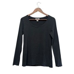 Kenar Womens Top Black Long Sleeve Scoop Neck Short Size L Classic Minimalist